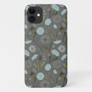 Grey Blue Dandelion Whimsical Flowers Pattern Case-Mate iPhone Case