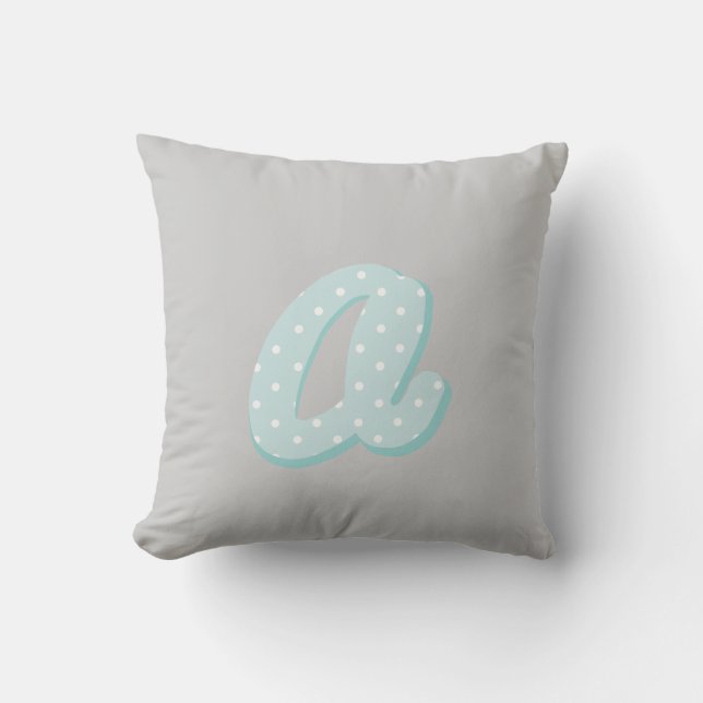 Grey Blue Dots Letter A Cushion (Front)