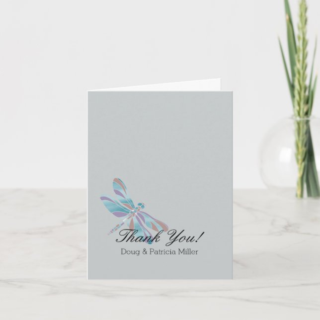 Grey Blue Dragonfly Thank You Card (Front)