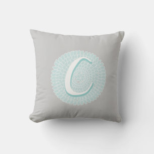 Grey Blue Floral Letter C Cushion
