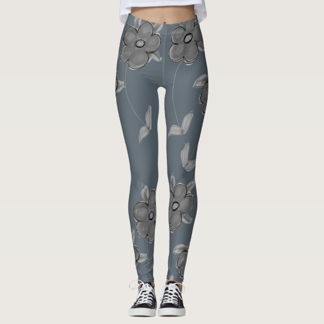 Grey-Blue Flowered Leggings (Front)