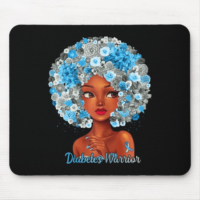 Grey Blue Flowers Afro Hair Black Woman Diabetes W Mouse Pad (Front)