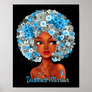 Grey Blue Flowers Afro Hair Black Woman Diabetes W Poster