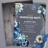 Grey Blue Gears Engineering Graduation Photo