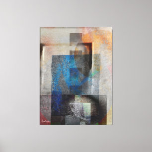 Grey & Blue Geometric Industrial Grunge Art 6 Canvas Print
