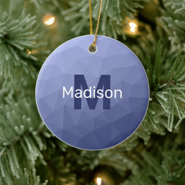 Grey blue geometric mesh pattern Monogram Ceramic Tree Decoration (Tree)
