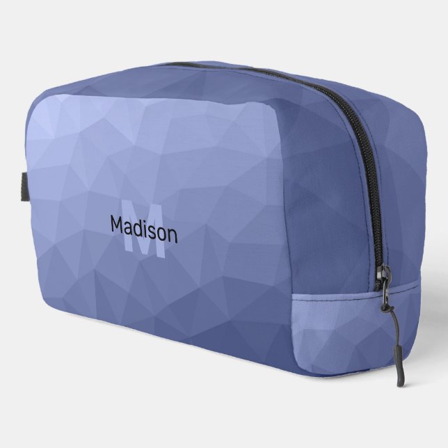 Grey blue geometric mesh pattern Monogram Dopp Kit (Right Corner)