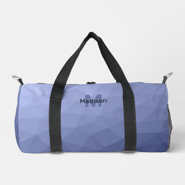 Grey blue geometric mesh pattern Monogram Duffle Bag (Front)