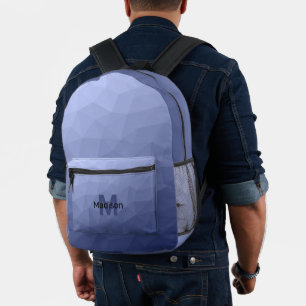 Grey blue geometric mesh pattern Monogram Printed Backpack