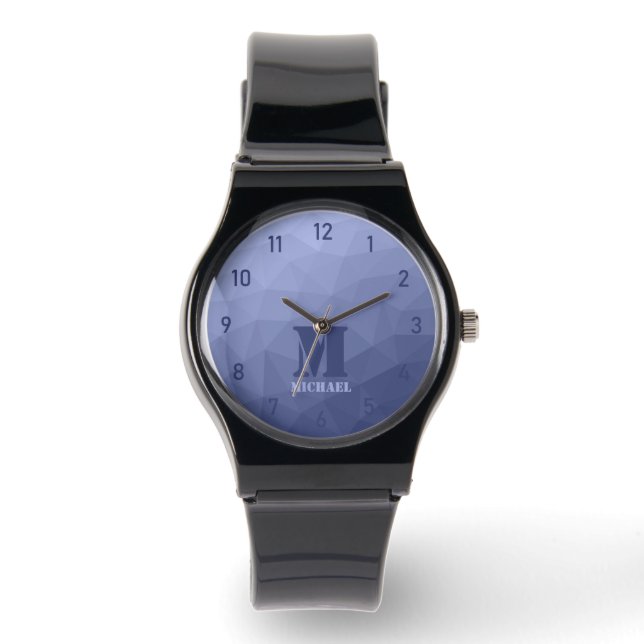 Grey blue geometric mesh pattern Monogram Watch (Front)