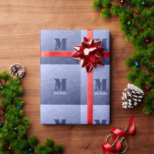 Grey blue geometric mesh pattern Monogram Wrapping Paper