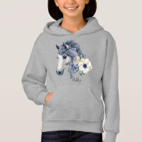 Grey blue horse with flowers personalised name