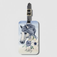 Grey blue horse with flowers personalised name