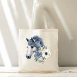 Grey blue horse with flowers personalised name tote bag<br><div class="desc">Grey blue horse with flowers personalised name tote bag.</div>
