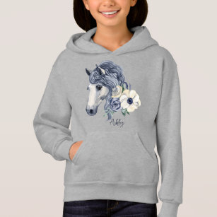Grey blue horse with flowers personalized name