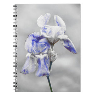 Grey Blue Iris Flower Art Journal Notebook