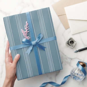 Grey Blue & Light Grey Blue Stripes Wrapping Paper