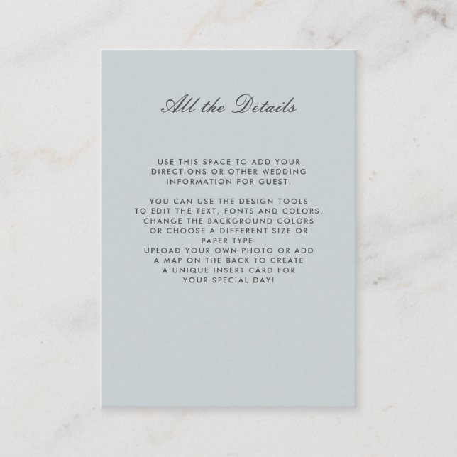 Grey Blue monochrome  WEDDING Details Directions Enclosure Card (Front)