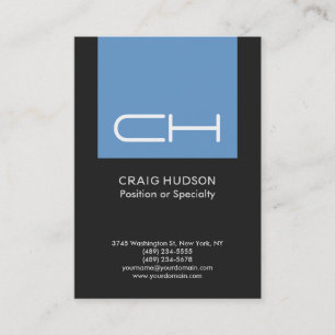 Grey Blue Monogram Professional Business Card