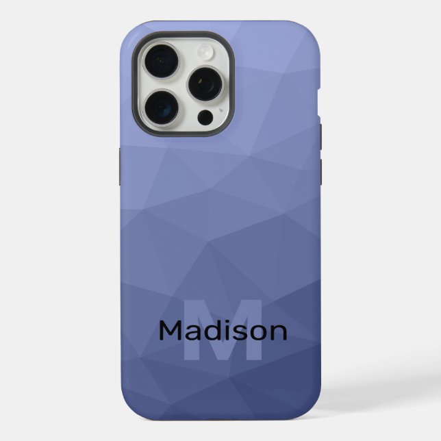 Grey blue ombre geometric mesh pattern Monogram iPhone Case (Back)