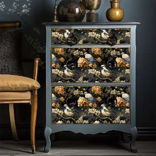 Grey Blue Pale Orange Victorian Birds Bohemian Tissue Paper