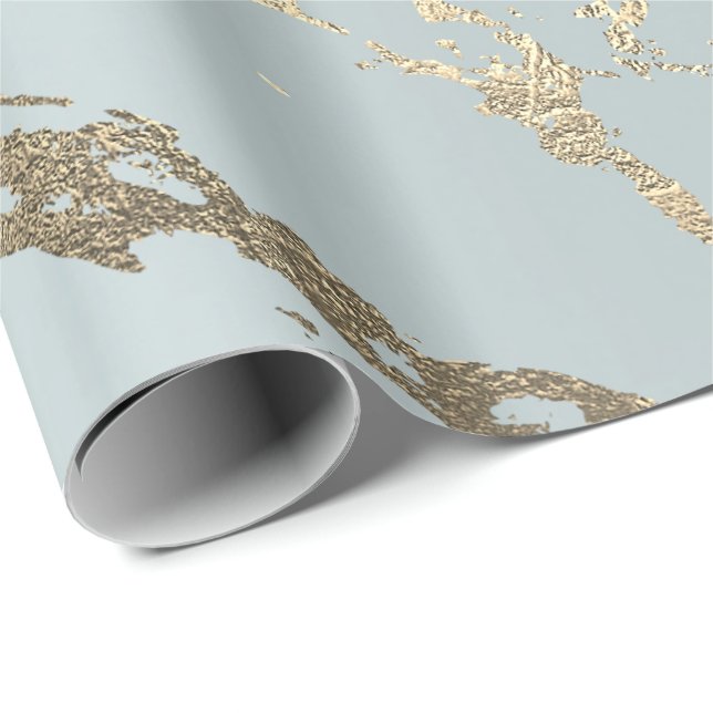 Grey Blue Pastel Gold Marble Shiny Glam Abstract Wrapping Paper (Roll Corner)
