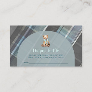Grey & Blue Plaid Teddy Bear Diaper Raffle Ticket Enclosure Card