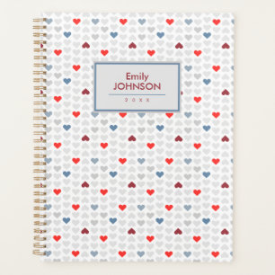 Grey Blue Red Heart Pattern  Planner