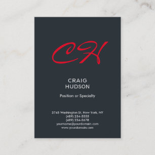 Grey Blue Red Monogram Professional Business Card