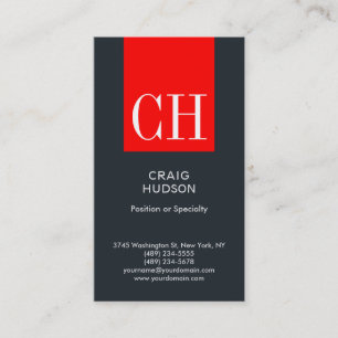 Grey Blue Red Monogram Professional Business Card