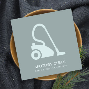 GREY BLUE SIMPLE VACUUM CLEANER CLEANING SERVICE SQUARE BUSINESS CARD