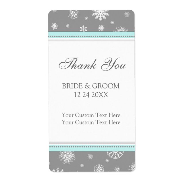 Grey Blue Snowflakes Winter Wedding Labels (Front)