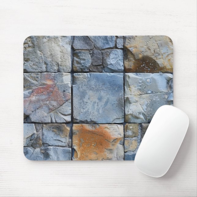 Grey Blue Stone Tile Pattern Mouse Pad (With Mouse)