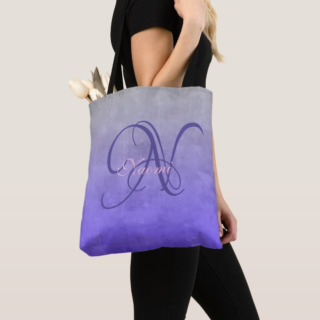 Grey Blue stylish rustic monogram Tote Bag (Close Up)