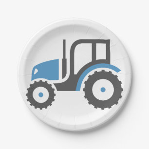 Grey Blue Tractor Paper Plate
