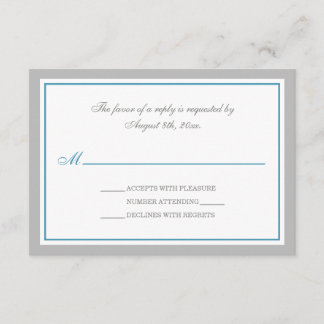 Grey & Blue Wedding Reception RSVP Cards