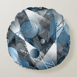 Grey, blue, white abstract pattern. round cushion