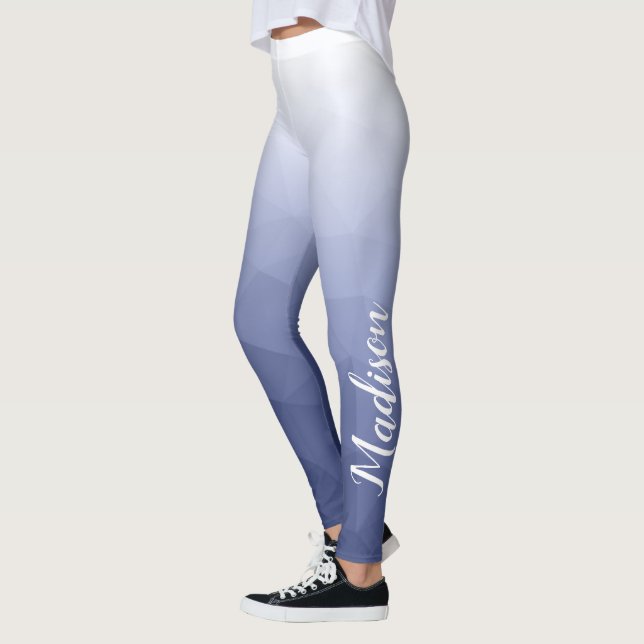 Grey blue white Gradient Geometry Mesh Custom Name Leggings (Left)