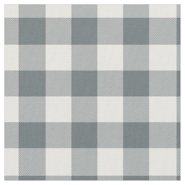 Grey Blue & White Plaid Gingham Fabric (Close Up)