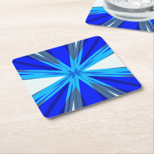Grey Blue White Winter Christmas Star Snowflake Square Paper Coaster