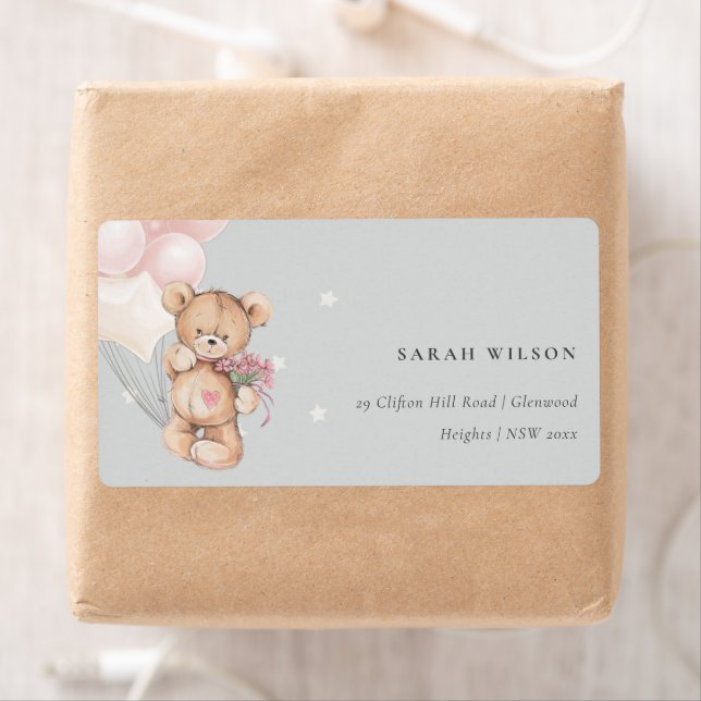 Grey Blush Bear Balloon Floral Bunch Heart Address (Insitu)