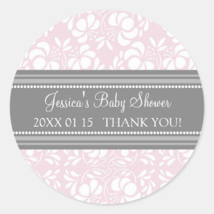 Grey Blush Damask Baby Shower Favour Stickers