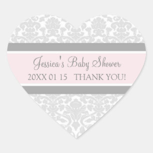 Grey Blush Damask Baby Shower Favour Stickers