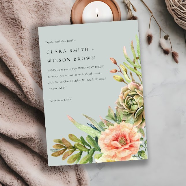 GREY BLUSH DESERT SUCCULENT CACTI FOLIAGE WEDDING INVITATION (Creator Uploaded)