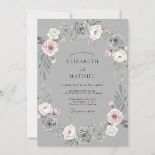 Grey Blush Floral Garland Wedding Invitation