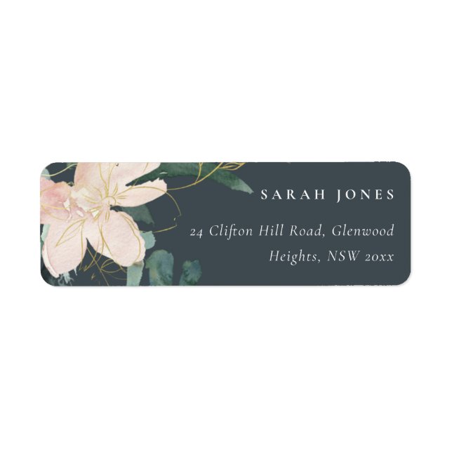 GREY BLUSH GOLD FLORAL BUNCH WATERCOLOR ADDRESS (Front)