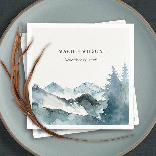 Grey Blush Green Blue Mountains Pine Wedding Napkin