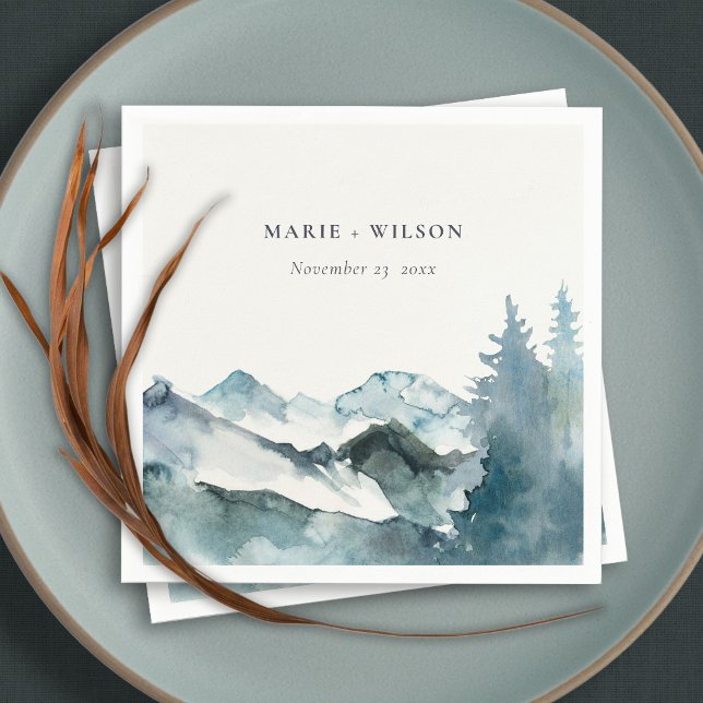 Grey Blush Green Blue Mountains Pine Wedding Napkin (Creator Uploaded)
