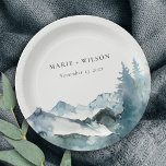 Grey Blush Green Blue Mountains Pine Wedding Paper Plate<br><div class="desc">If you need any further customisation please feel free to message me on yellowfebstudio@gmail.com.</div>