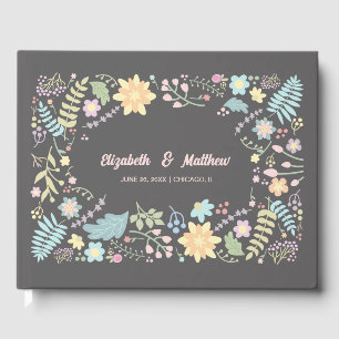 Grey Blush Pink  Aqua Modern Floral Wedding Guest Book